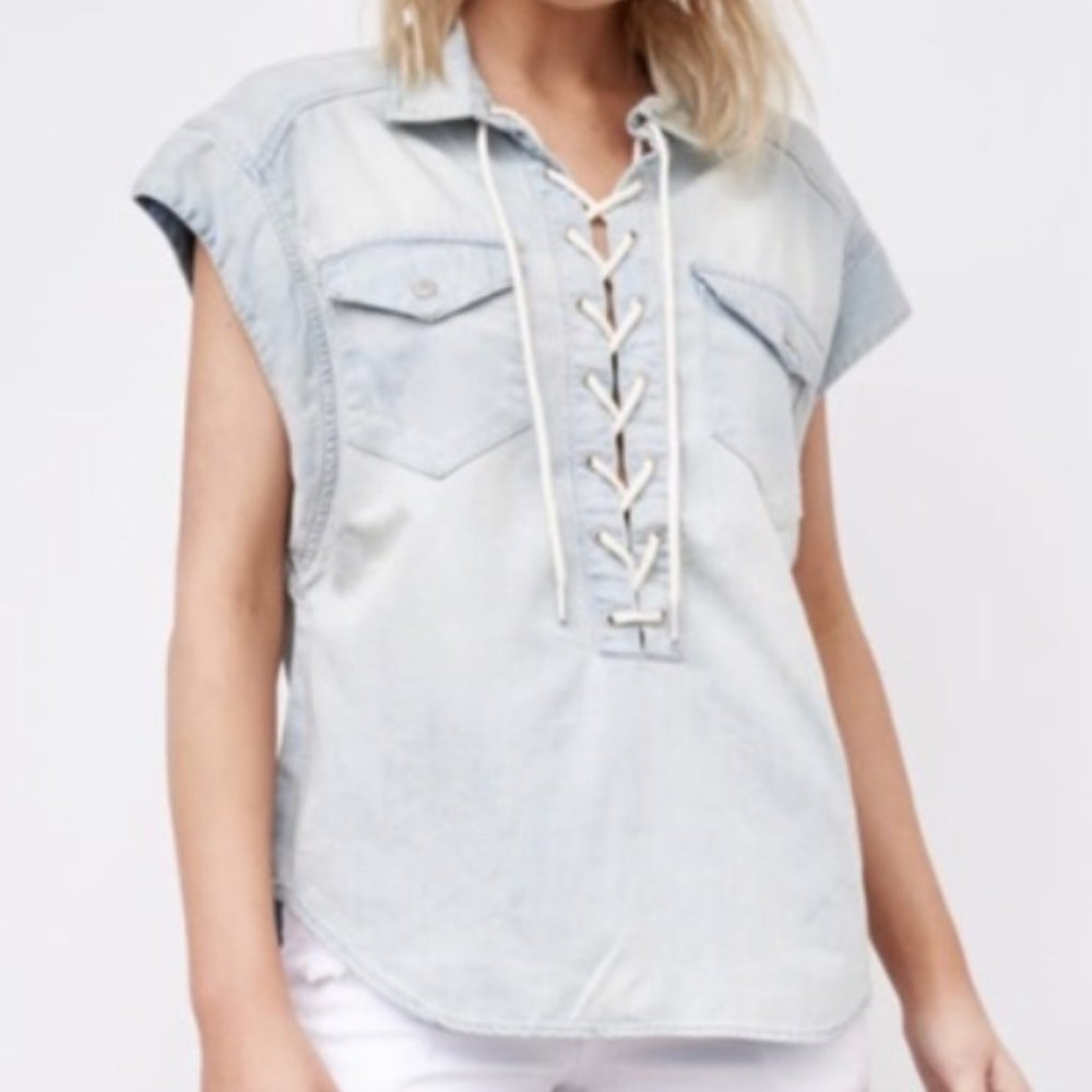 Denim top with lace up front